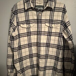 American Eagle Outfitters Cream and Navy Plaid Button-Down Shirt